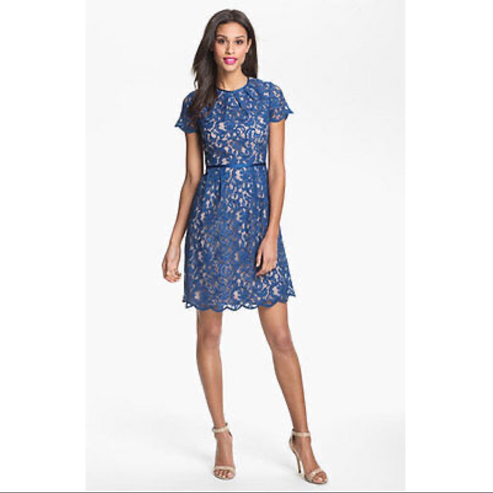Adrianna Papell Blue Scalloped Cockfail Dress